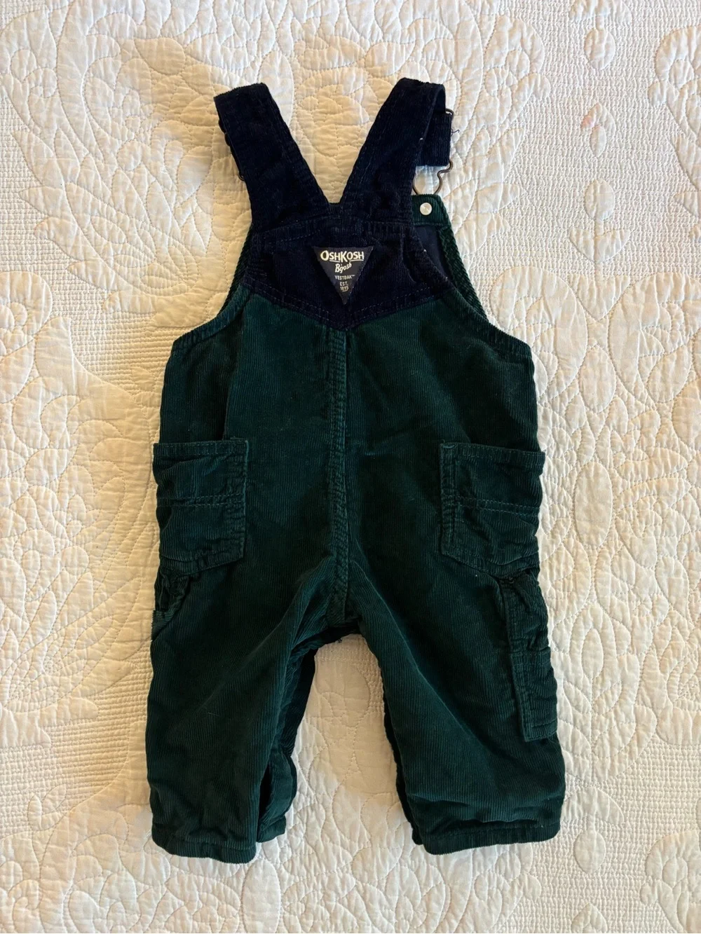 OshKosh B'gosh Dark Green Corduroy Overalls with Navy Trim